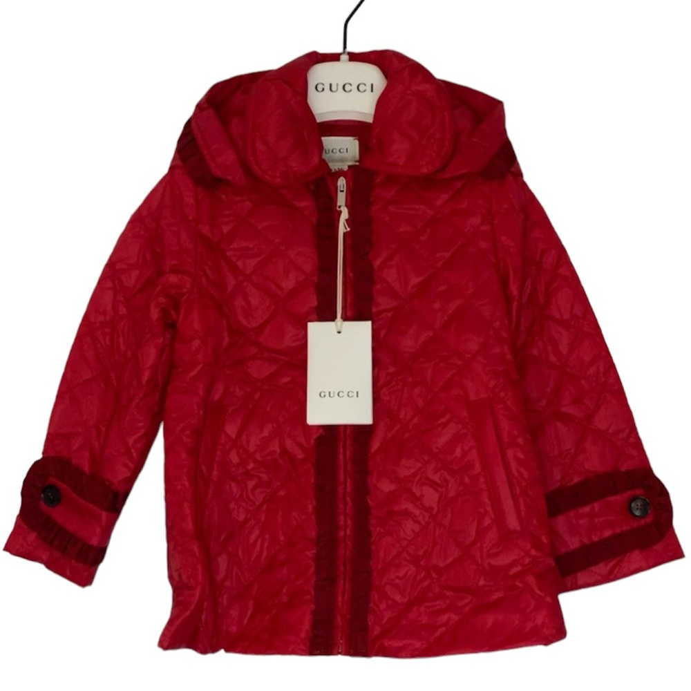 Gucci Little Girls Red quilted/ruffle jacket